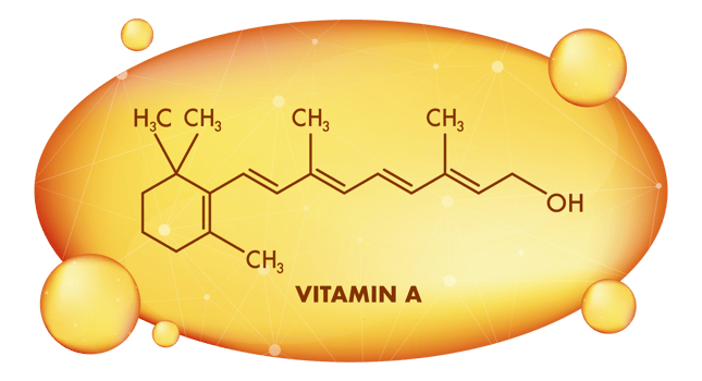 Vitamin A, retinol, structural chemical formula, golden drop shape, serum bubbles png