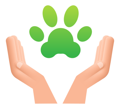 Green paw print held by two hands, symbolizing animal protection and care png