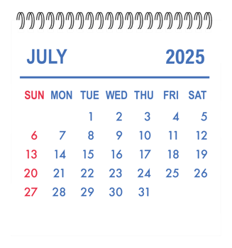 July 2025 calendar page showing days, weeks, and months for scheduling and planning png