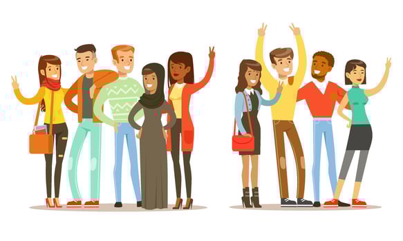 Happy People of Various Nationalities Showing Victory Sign Gestures Illustration vector