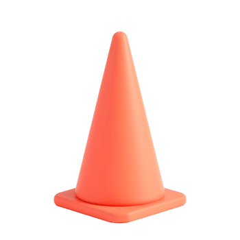 Orange traffic cone standing on white surface for road safety png