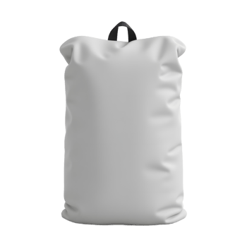 Standing Gray Fabric Bag with Black Handle on White Surface png