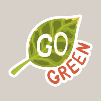 Go green tagline sticker cartoon illustration vector