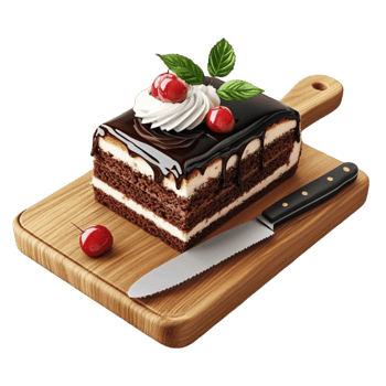 Delicious Chocolate Dessert with Mint and Cherry on Wooden Plate png