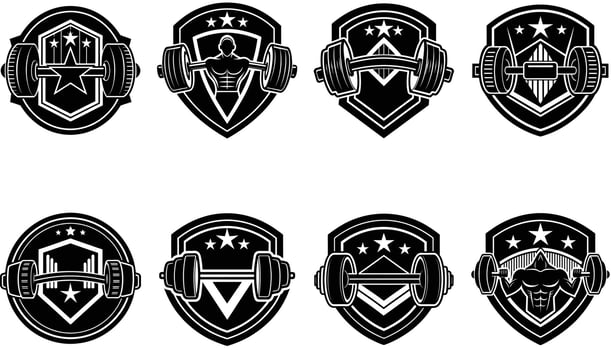 Dumbbell, Fitness Emblems, Silhouette Gym Logo Bundle Set vector