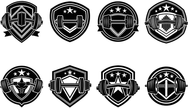 Dumbbell, Fitness Emblems, Silhouette Gym Logo Bundle Collection vector