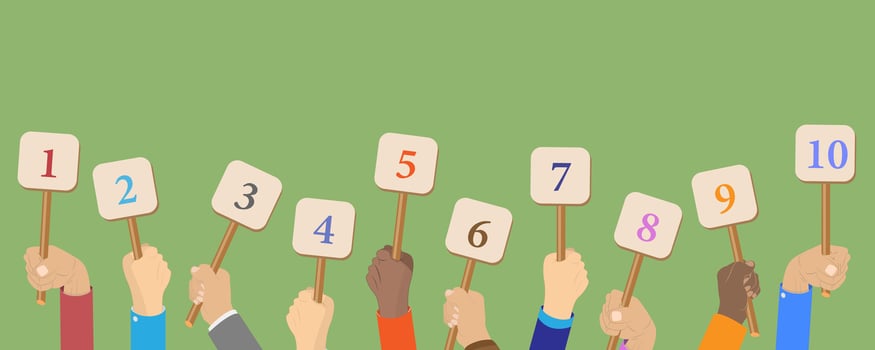 Flat Conceptual Illustration of Hands Holding Scorecards vector
