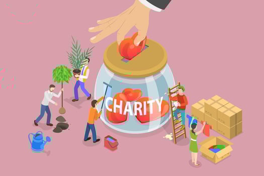 3D Isometric Flat Conceptual Illustration of Charity and Philanthropy. vector
