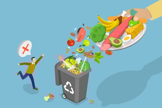 3D Isometric Flat Conceptual Illustration of Reducing Food Waste. vector