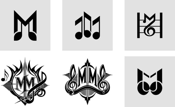 Creative M letter music apps icon or band logo vector