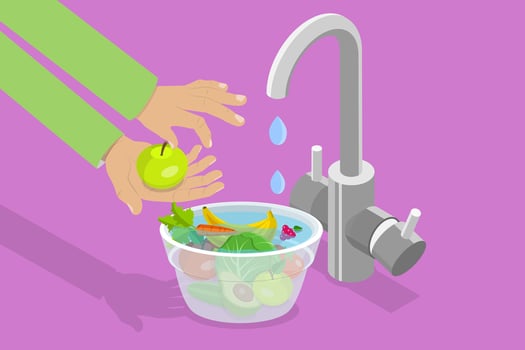 3D Isometric Flat Conceptual Illustration of Food Hygiene. vector