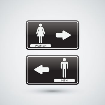 toilet sign with white background equipped with right and left arrows template vector