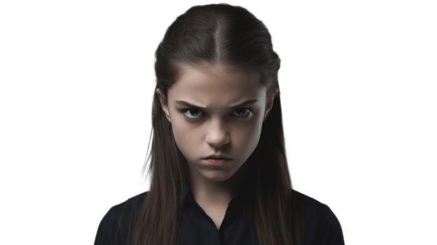 Furious Young Girl Staring at Camera on Transparent png