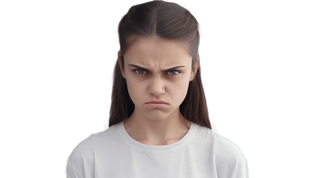 Furious Young Girl Staring at Camera Isolated Transparent png