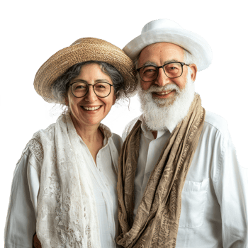 Senior couple celebration Passover jewish holiday, standing isolate on transparent background png