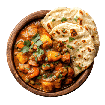 Vegetable Curry with Naan top view isolate on transparent background png