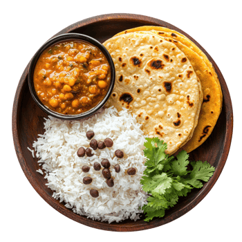 Dal with Roti Rice top view isolate on transparent background png