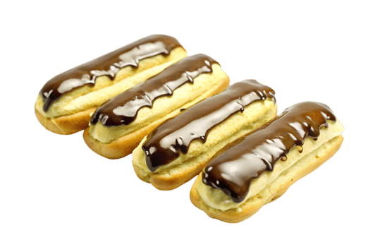 Delicious eclair pastry with a creamy vanil filling to satisfy your cravings png