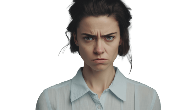 Furious Upset Woman Staring at Camera Isolated on Transparent png