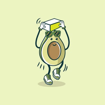A Cool Avocado Character Carries a Box vector