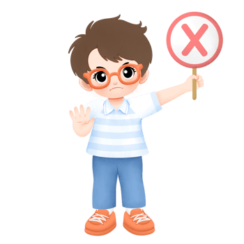 Kid with orange glasses carrying cross sign with stop or no hand gesture watercolor illustration png