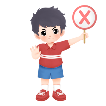 boy with red shirt and white strip carrying cross sign with stop or no hand gesture watercolor illustration png