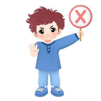 boy with blue outfit carrying cross sign with stop or no hand gesture watercolor illustration png