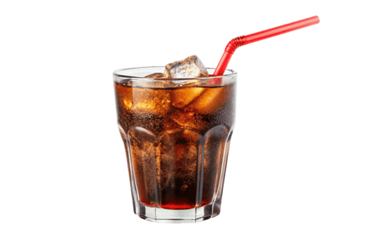 Drawing of a glass with a cola and drinking straw placed on table png
