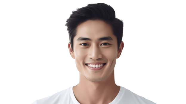Radiant Asian Man Smiling with Glowy Skin Transparent, Copy Space Included png