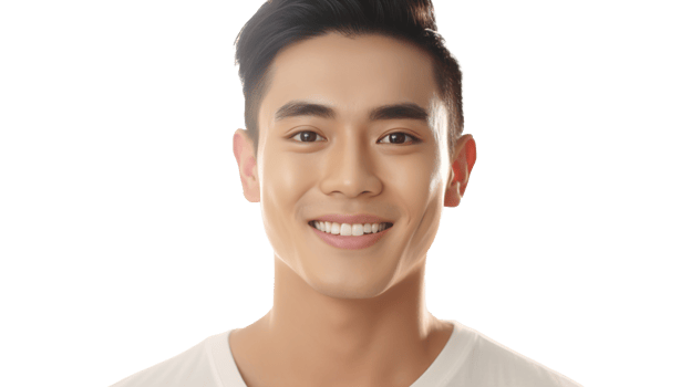 Asian Man with Flawless Skin and Smile Isolated on Transparent png