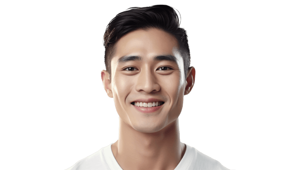 Asian Man with Flawless Skin and Smile Isolated on Transparent Background png