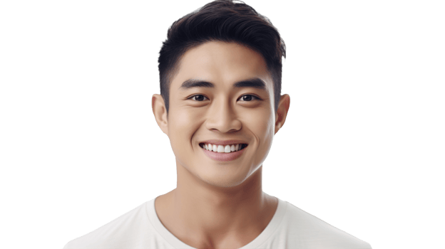 Smiling Asian Man with Glowing Skin Transparent png