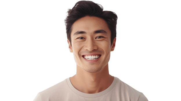 Smiling Asian Man with Glowing Skin Transparent with Copy Space png