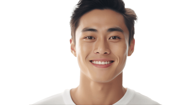 Asian Man Smiling with Flawless Glowy Skin with Copy Space Isolated on Transparent png