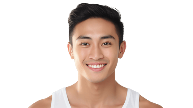 Asian Man Smiling with Flawless Glowy Skin with Copy Space Isolated on Transparent Background png