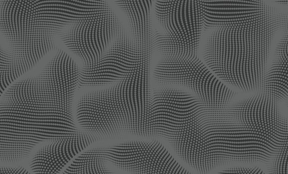 Halftone dot pattern. Monochrome texture for printing. The waves swell the surface of the distortion of space randomly arranged vector