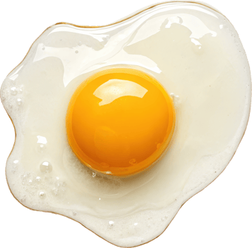 Closeup of Sunny Side Up Fried Egg in Rustic Skillet with Glowing Yolk and Crisp Egg White png
