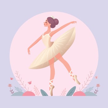 flat illustration of beautiful ballerina dancing in pastel colors vector