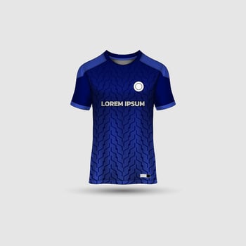 Jersey mockup design. Uniform front view jersey and sublimation templates for soccer, football, volleyball, badminton, e-sports, casual. Abstract blue vector