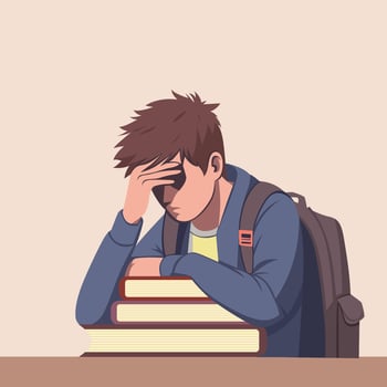 illustration of stressed student.student with book illustration vector
