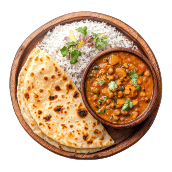 Indian food on a plate isolate on transparent background png