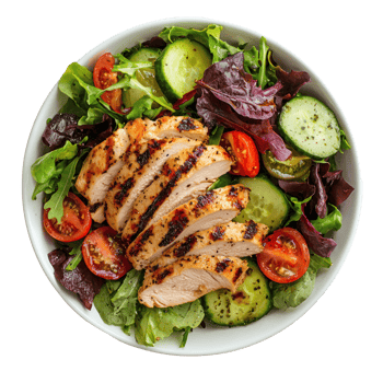 grilled chicken salad with cucumber, tomatoes and lettuce png