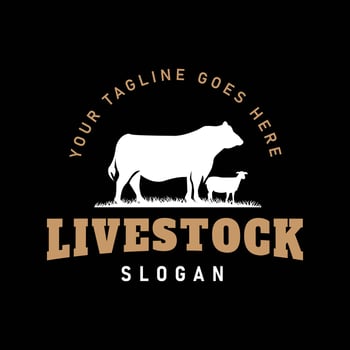 Vintage Style Logo Illustration featuring a silhouette of a cow and a goat, suitable for branding livestock, meat, dairy businesses vector