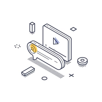 Online marketing icon in isometric line art style showcasing digital engagement tools vector