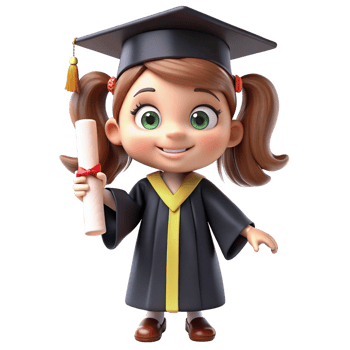 3d graduation girl cartoon style holding diploma is isolated on transparent background png