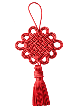 A hanging traditional red Chinese knot ornament, isolated. png