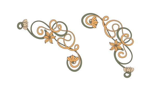 Hand drawn art nouveau ornament corner on white background vector