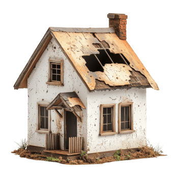 Abandoned house model workshop 3d render interior close-up png