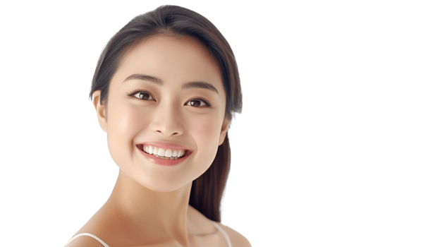 Beautiful Asian Woman Smiling with Healthy Glow and Copy Space on Transparent png