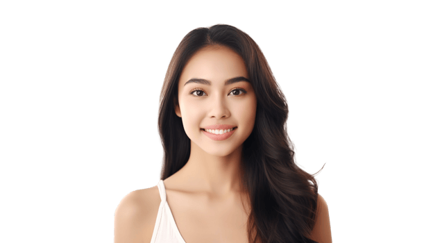 Beautiful Asian Woman Smiling with Healthy Glow and Copy Space on Transparent Background png